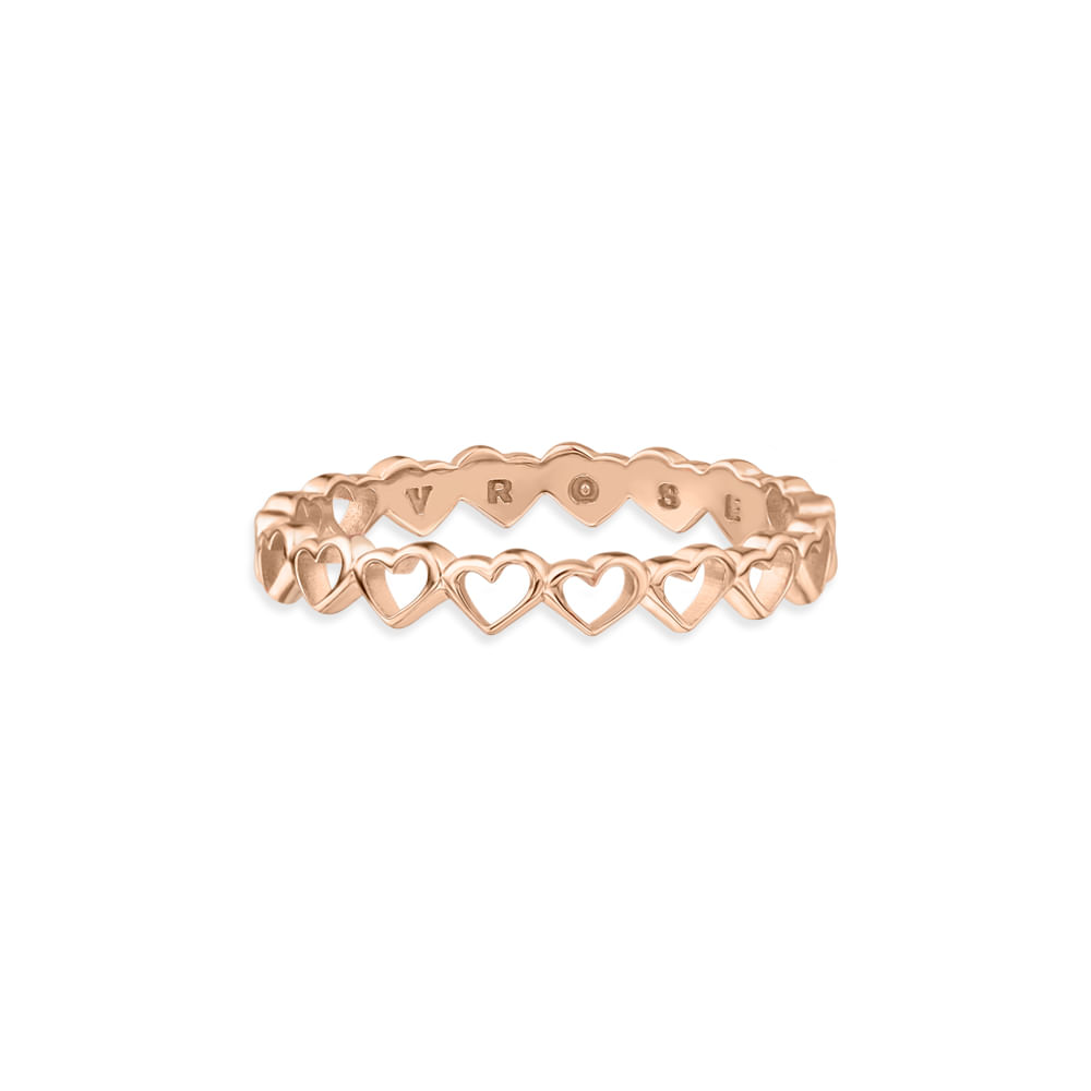 Anel Life Love II Corações Vazados em Liga Rosé com Banho de Ouro Rosé 18k