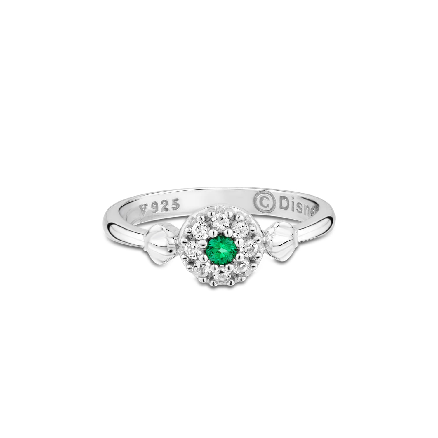 Anel Life Princesas Ariel em Prata 925 com Pedras Verde e Incolores