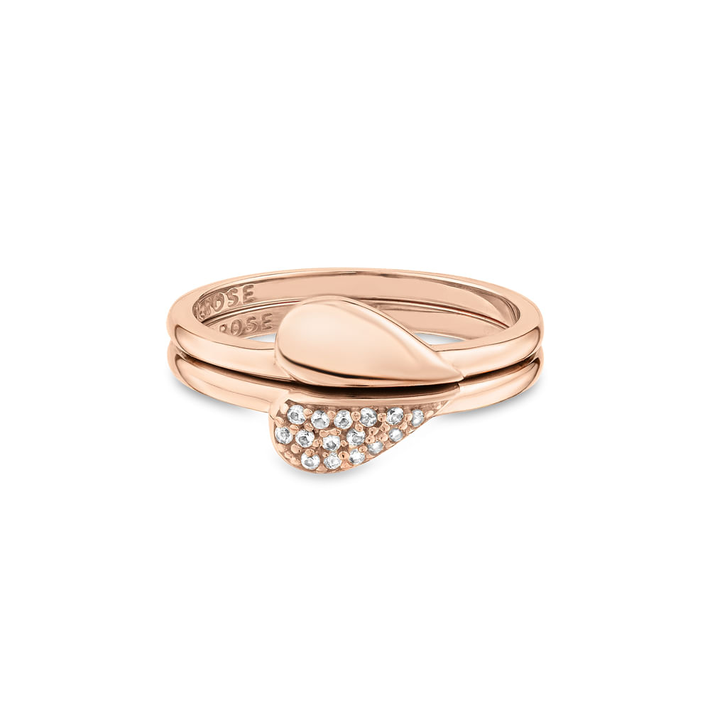 Anel Life Pink Pavê Coração em Liga Rosé com Banho de Ouro Rosé 18k e Pedras Incolores