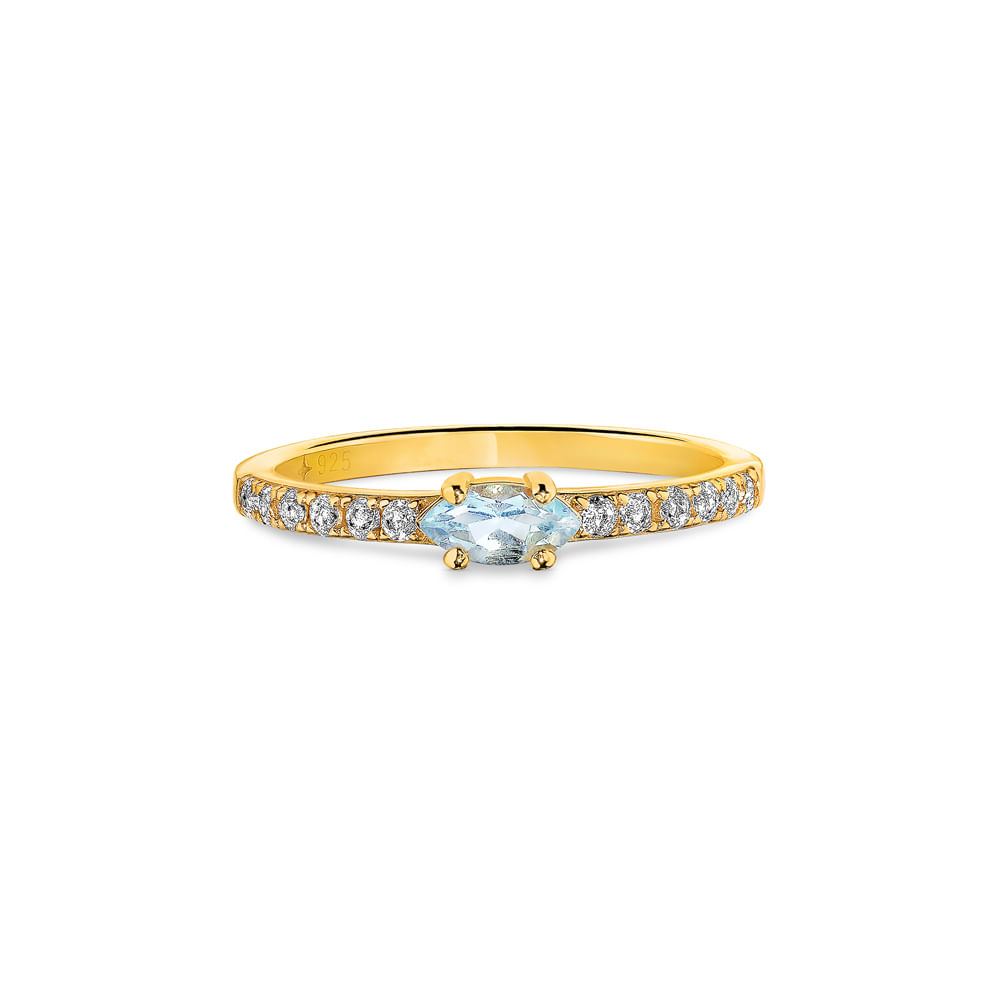 Anel Life Nature II em Prata 925 com Banho de Ouro Amarelo 18k, Topázios Sky e Incolores