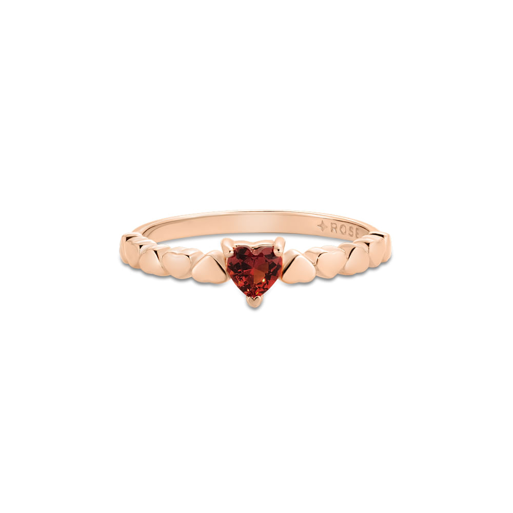 Anel Life Love II Corações em Liga Rosé com Banho de Ouro Rosé 18k e Pedra Rosa