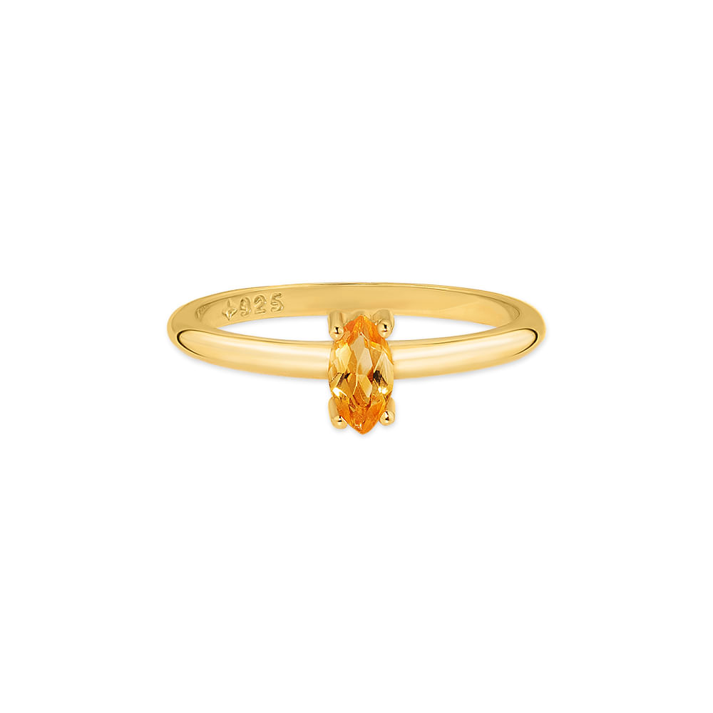 Anel Life Unique em Prata 925 com Banho de Ouro Amarelo 18k e Citrino