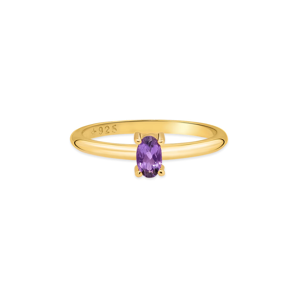 Anel Life Unique em Prata 925 com Banho de Ouro Amarelo 18k e Ametista