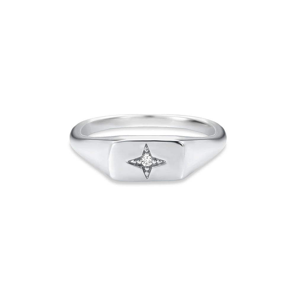 Anel Life Signet Starring em Prata 925 com Pedras Incolores