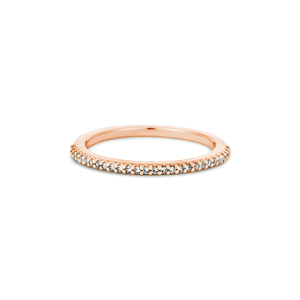Anel Life Pavê em Liga Rosé com Banho de Ouro Rosé 18k e Pedras Incolores