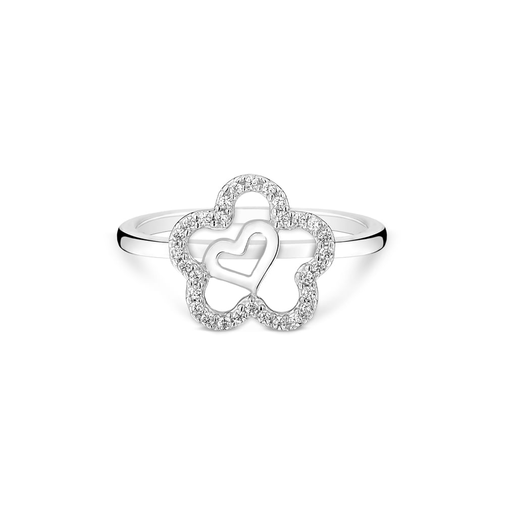 Anel Life Flor em Prata 925 com Pedra Incolor