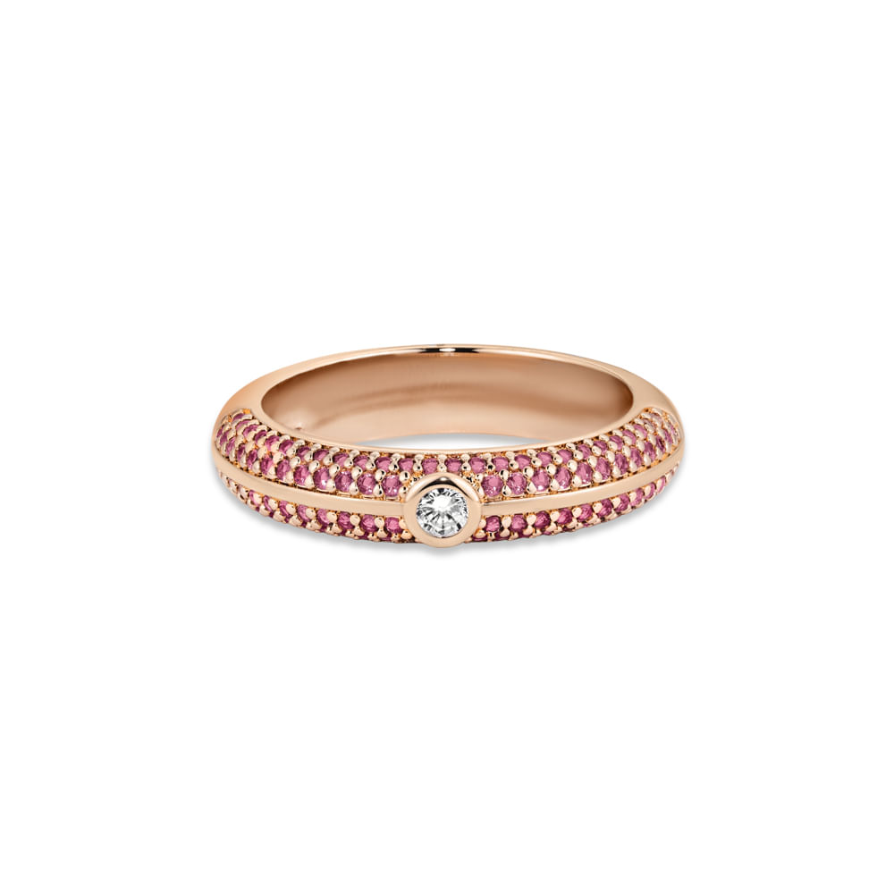 Anel Life Joyful em Liga Rosé com Banho de Ouro Rosé 18k e Pedras Rosas
