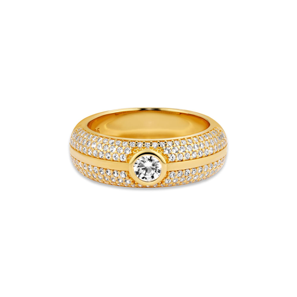 Anel Life Joyful Prata com Banho Ouro Amarelo Cravejado