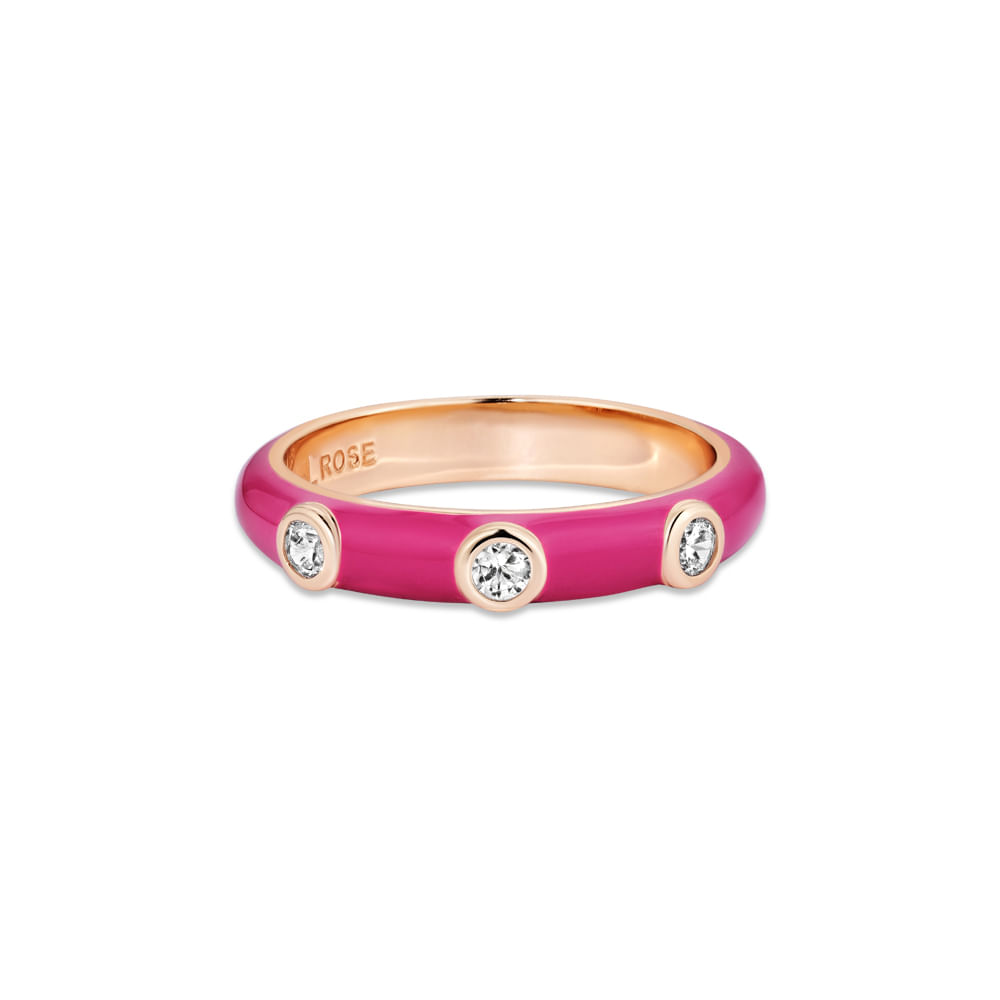 Anel Life Joyful em Liga Rosé com Banho de Ouro Rosé 18k, Pedras Incolores e Esmalte