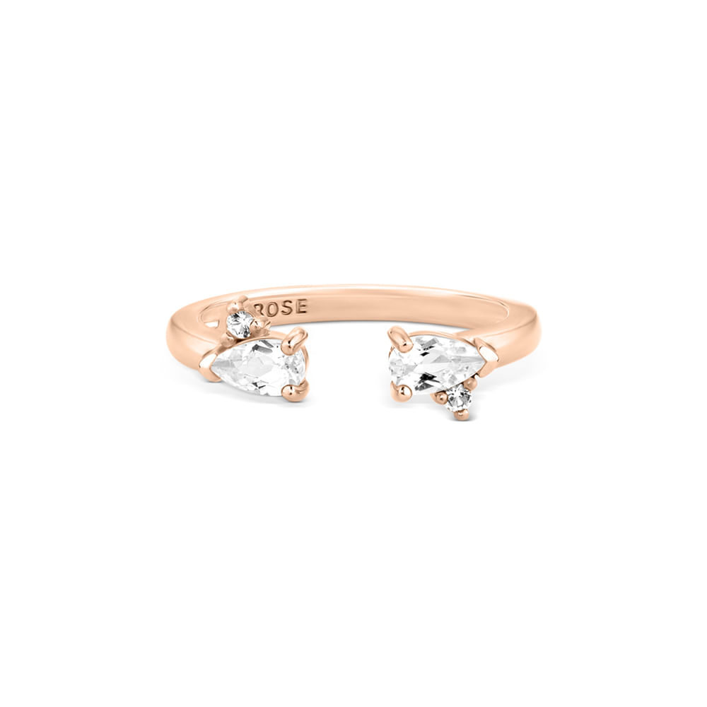 Anel Life Luna Aberto em Liga Rosé com Banho de Ouro Rosé 18k e Topázios Incolores