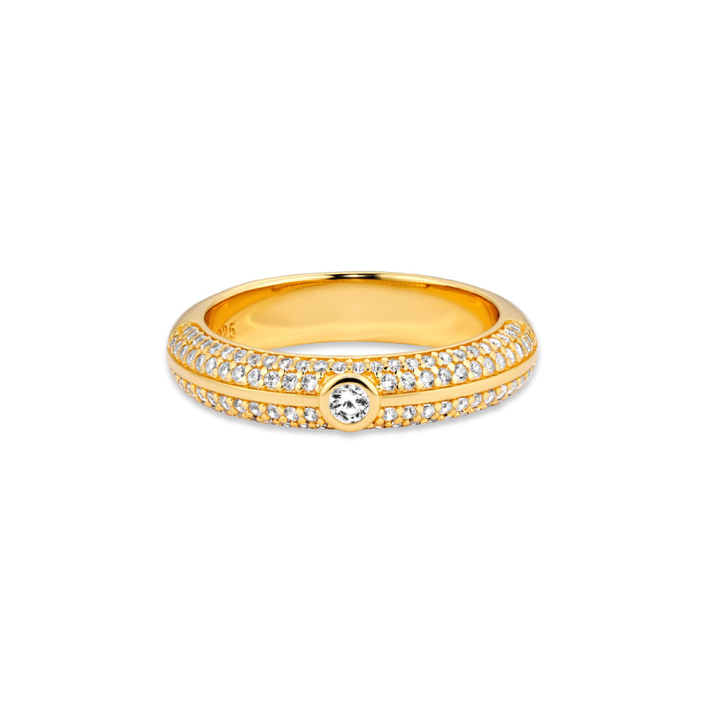 Anel Life Joyful em Prata 925 com Banho de Ouro Amarelo 18k e Pedras Incolores