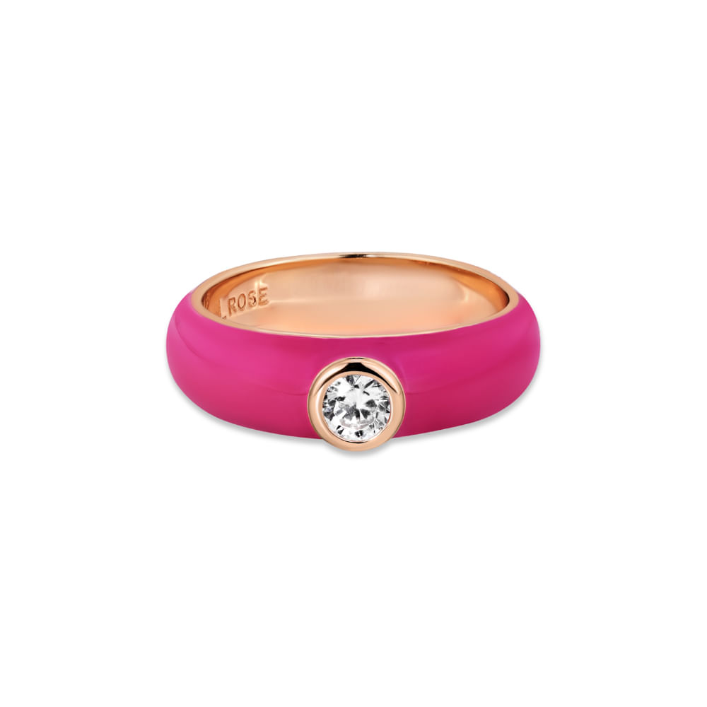 Anel Life Joyful em Liga Rosé com Banho de Ouro Rosé 18k, Pedra Incolor e Esmalte