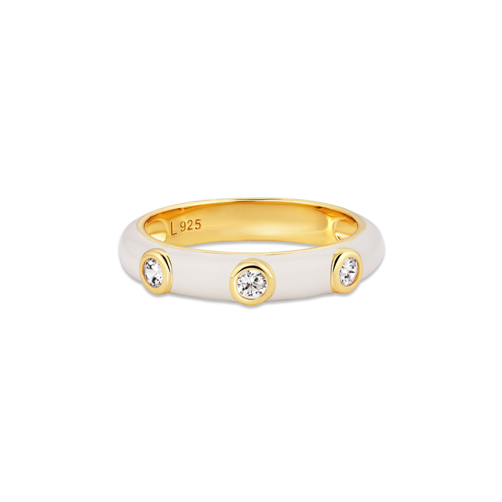Anel Life Joyful em Prata 925 com Banho de Ouro Amarelo 18k, Pedras Incolores e Esmalte