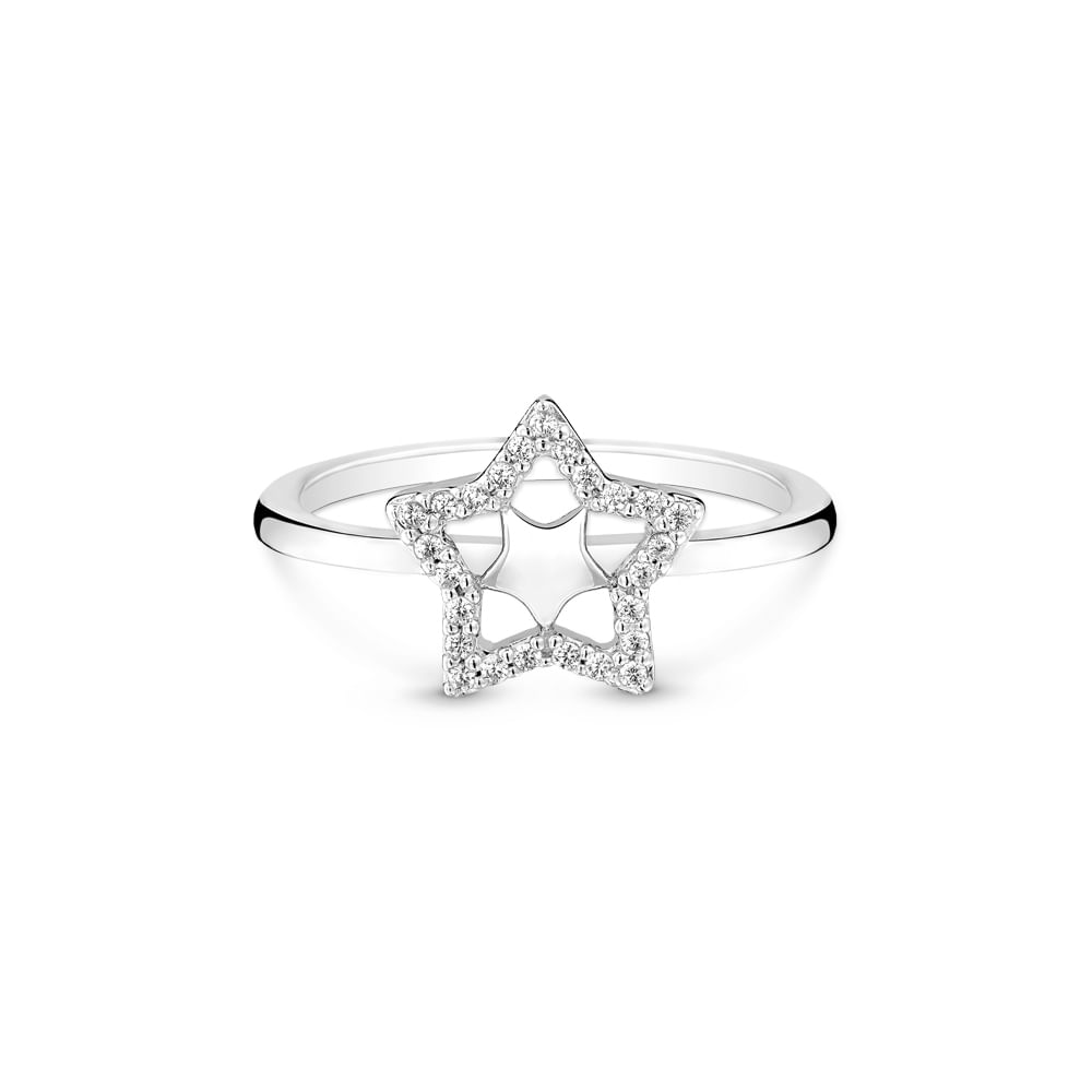 Anel Life Estrela em Prata 925 com Pedras Incolores