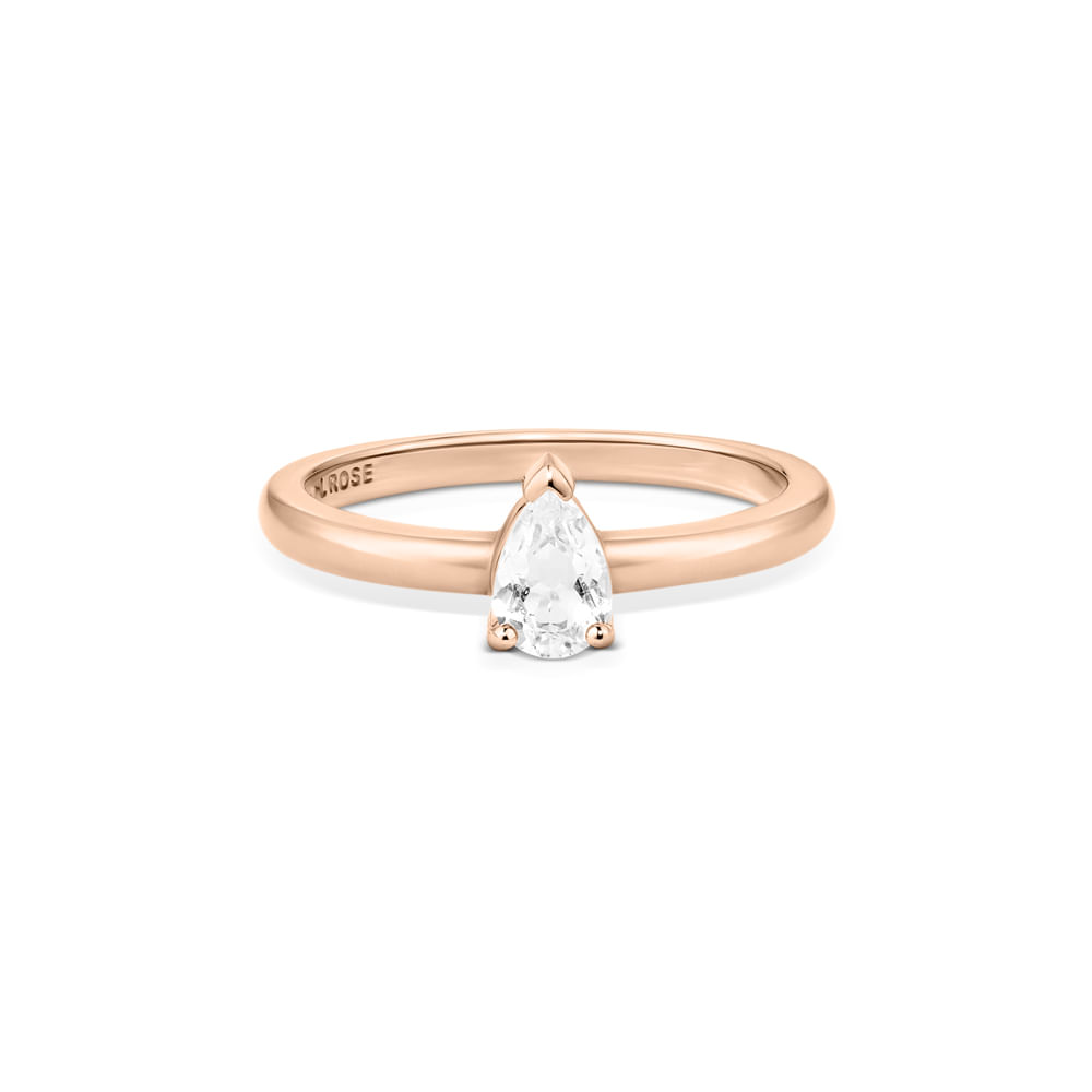 Anel Life Luna Gota em Liga Rosé com Banho de Ouro Rosé 18k e Topázio Incolor