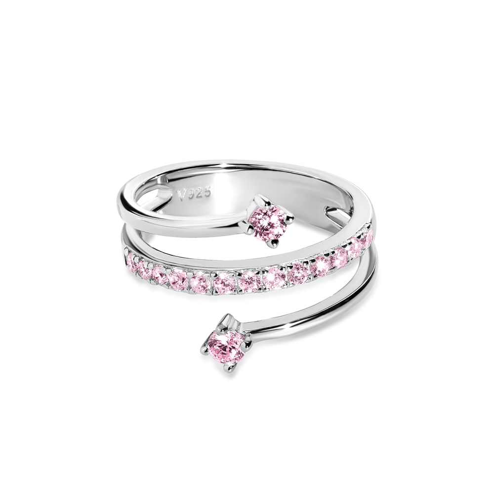Anel Life Fresh Triplo em Prata 925 com Pedras Rosas