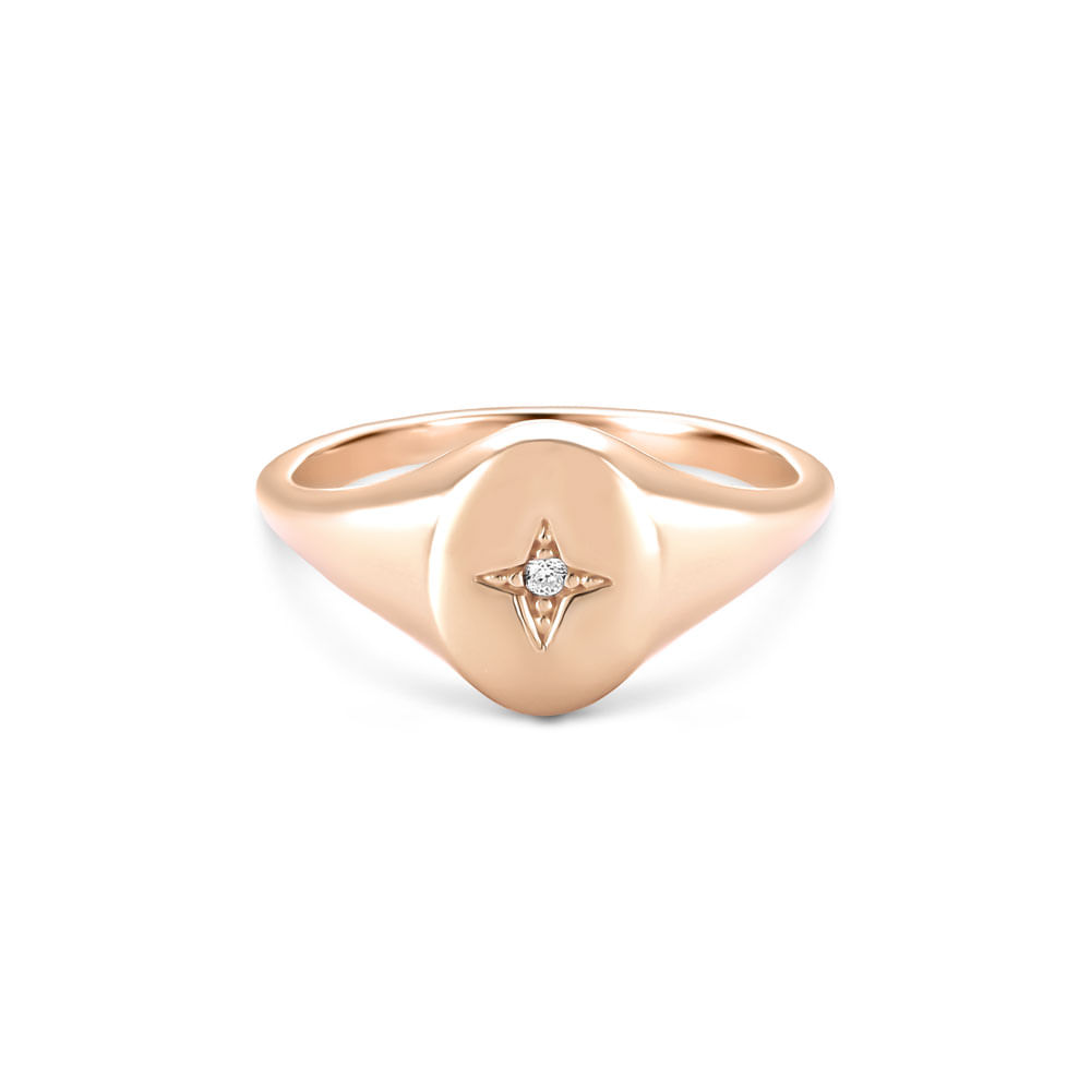 Anel Life Starring Redondo em Liga Rosé com Banho de Ouro Rosé 18k e Pedra Incolor