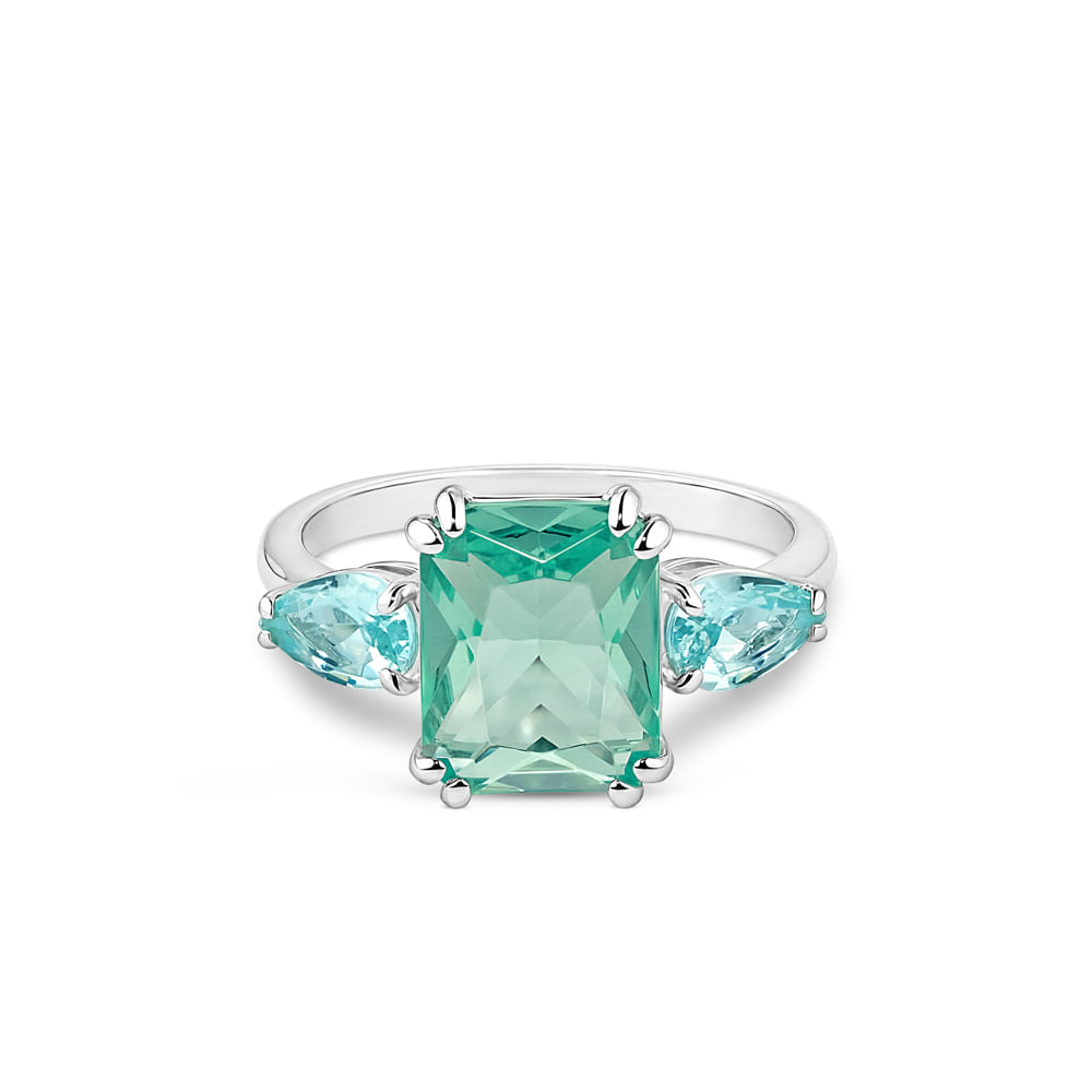 Anel Life Royal em Prata 925 com Pedras Verde e Azuis