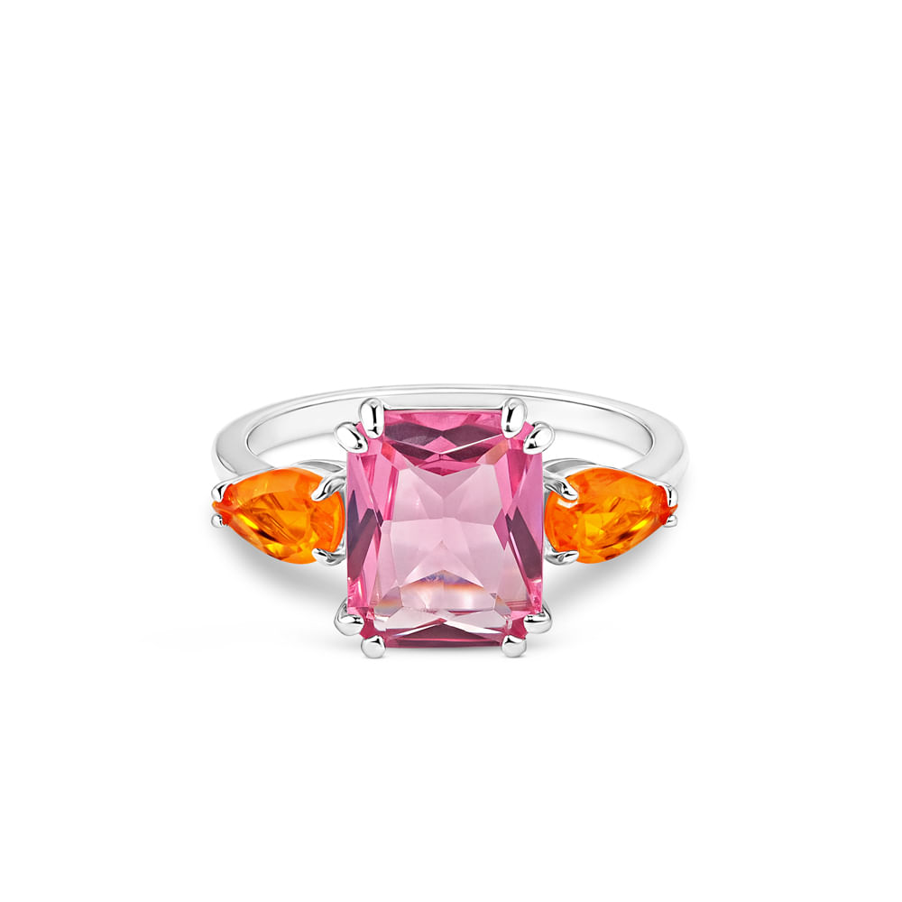 Anel Life Royal em Prata 925 com Pedras Rosa e Laranjas