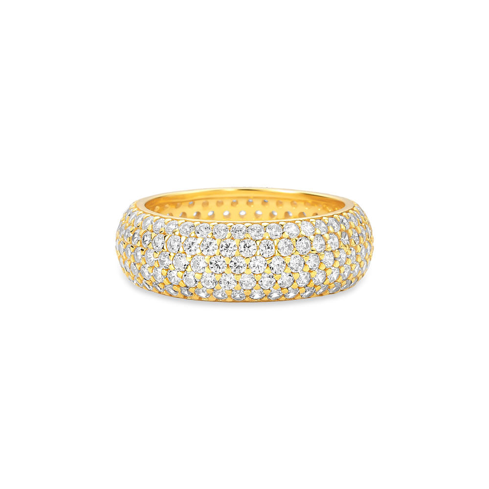 Anel Life Essential em Prata 925 com Banho de Ouro Amarelo 18k e Pedras Incolores, 7.5mm