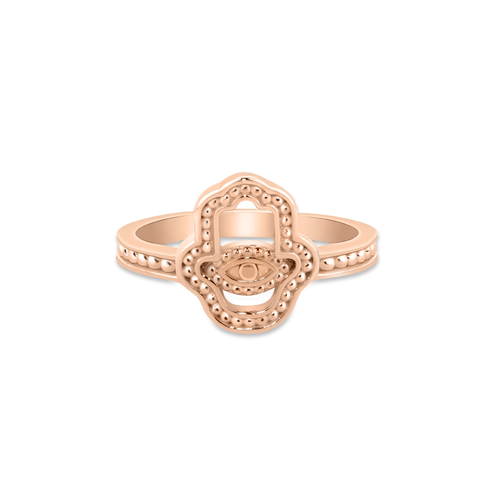Anel Life Amuleto Hamsa em Prata 925 com Banho de Ouro Rosé 18k