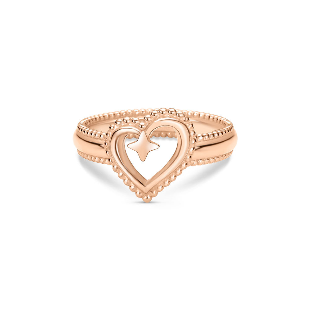 Anel Life Love III Coração em Liga Rosé com Banho de Ouro Rosé 18k