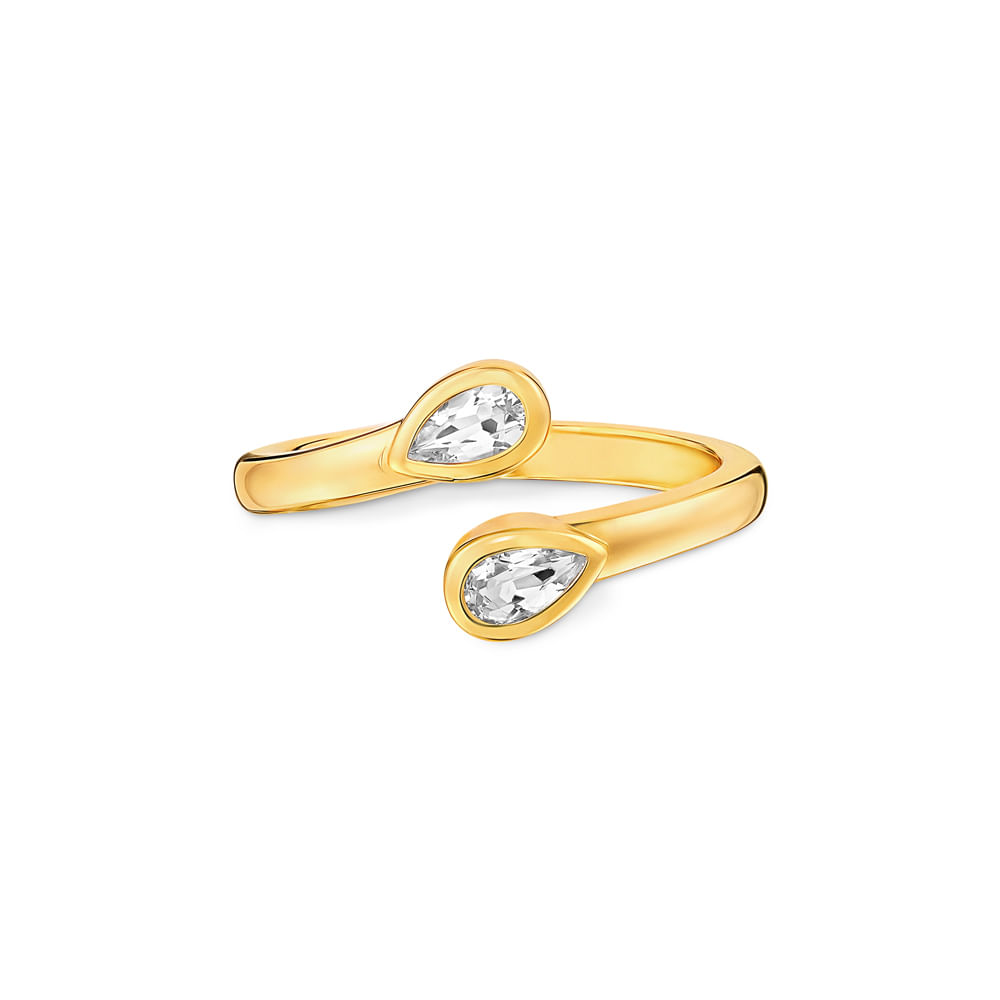 Anel Life Skyline II em Prata 925 com Banho de Ouro Amarelo 18k e Topázios Incolores