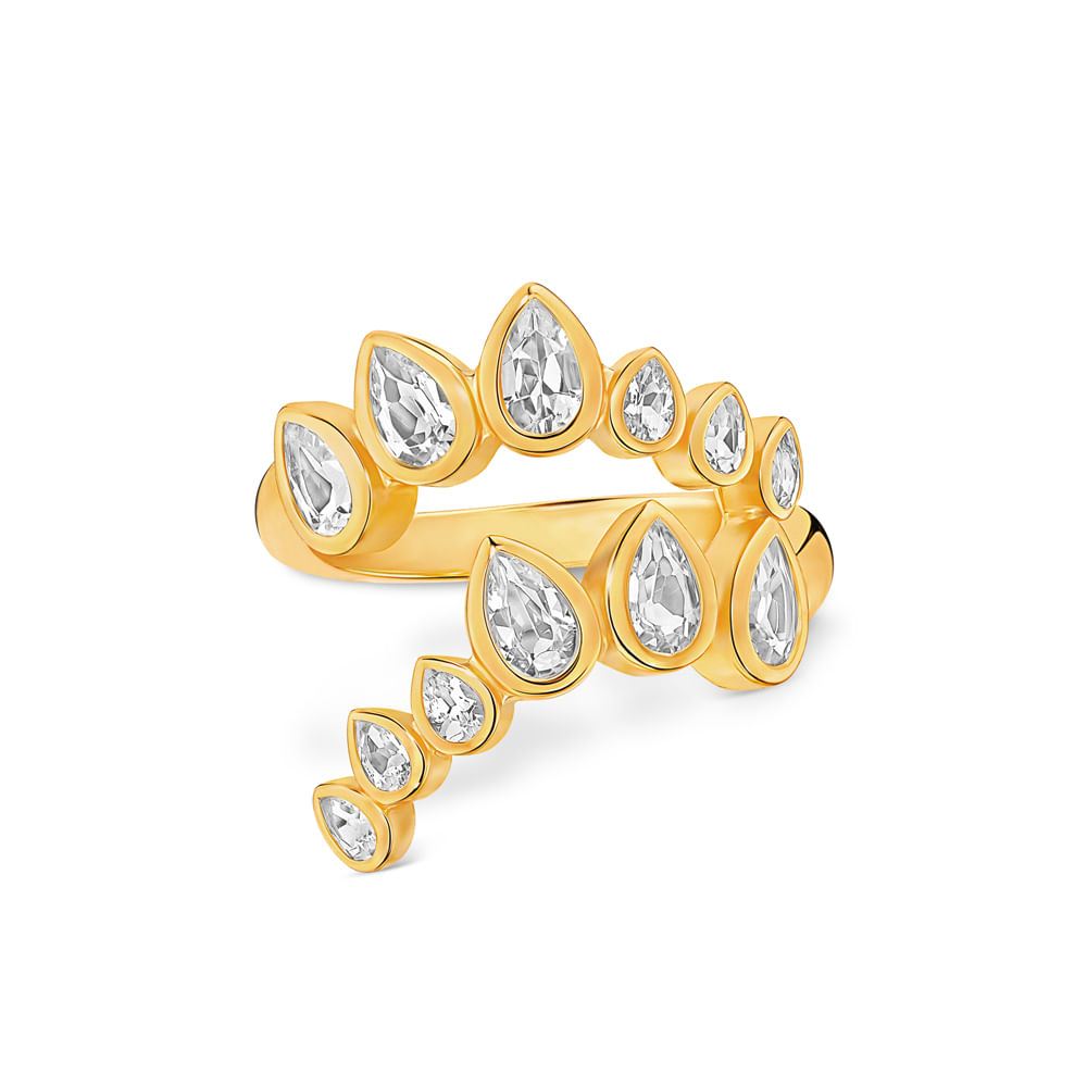 Anel Life Skyline II em Prata 925 com Banho de Ouro Amarelo 18k e Topázios Incolores