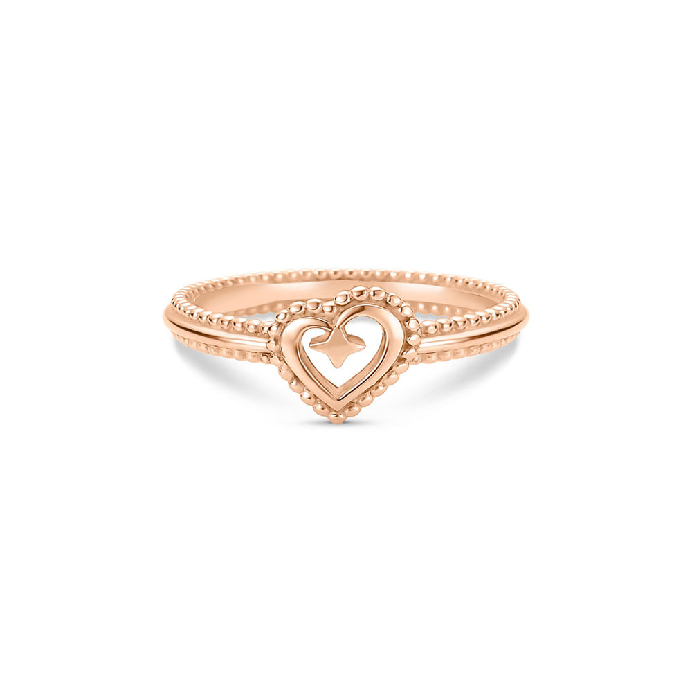 Anel Life Love III Coração em Liga Rosé com Banho de Ouro Rosé 18k