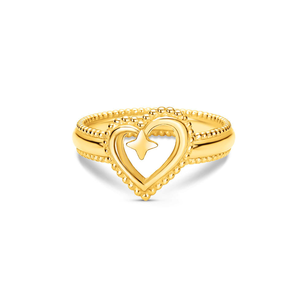 Anel Life Love III Coração em Prata 925 com Banho de Ouro Amarelo 18k