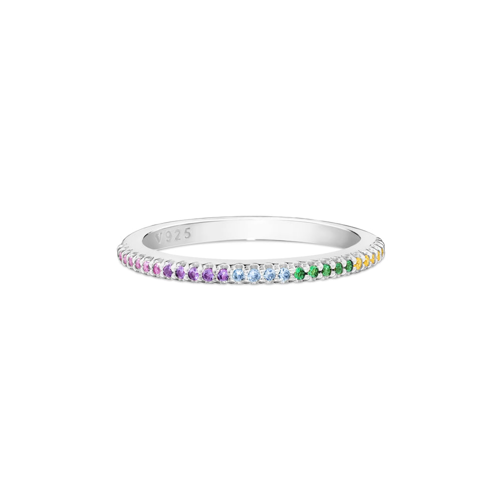 Anel Life Pavê em Prata 925 com Pedras Coloridas