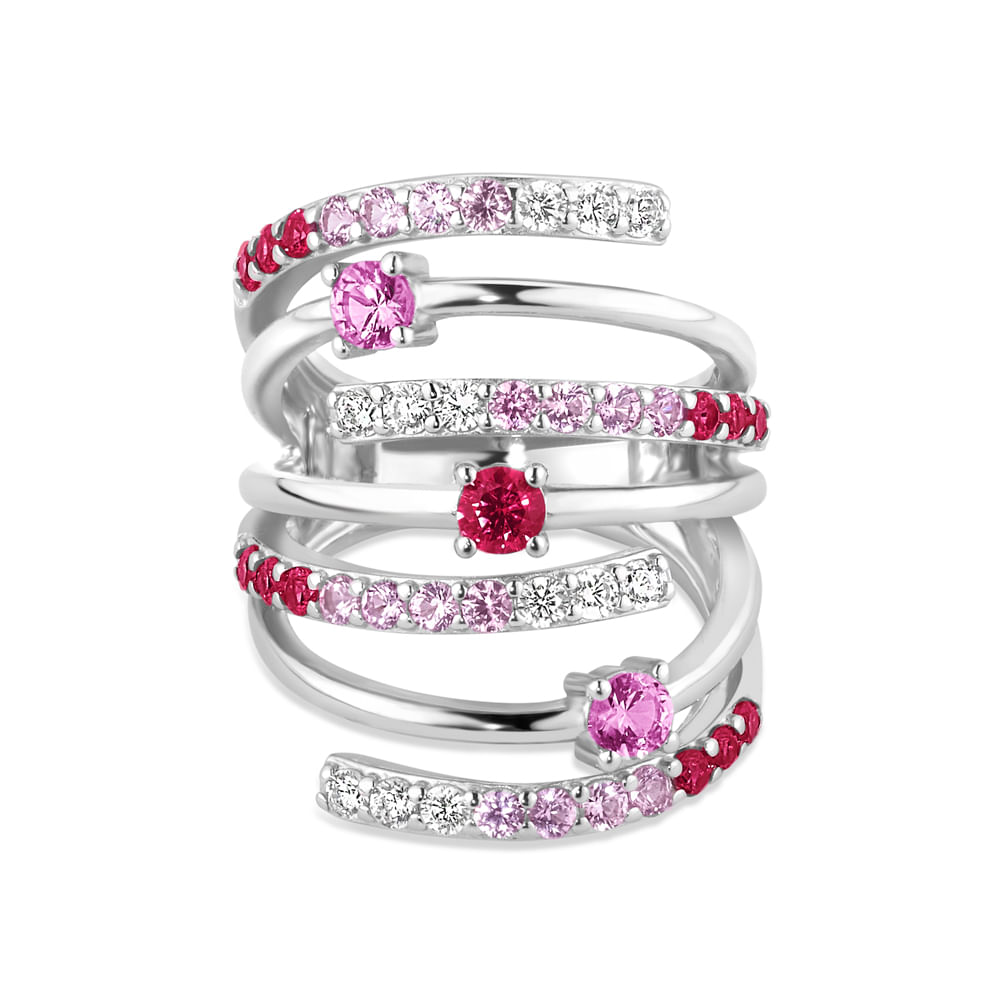 Anel Life Venus em Prata 925 com Pedras Rosas e Incolores