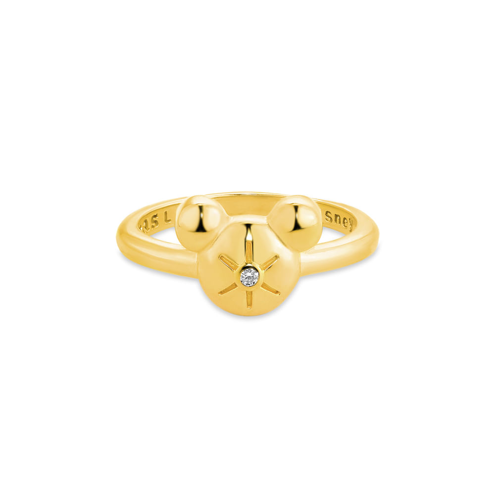 Anel Life Disney e Ana Strumpf Mickey Asterisco em Prata 925 com Banho de Ouro Amarelo 18k e Pedra Incolor