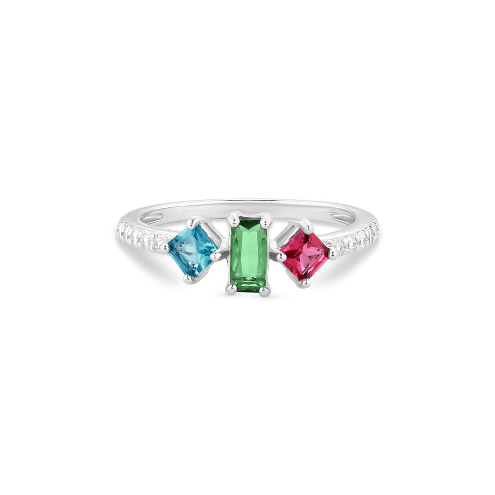 Anel Life Coloré em Prata 925 com Cristais Verde, Rosa, Azul e Incolores