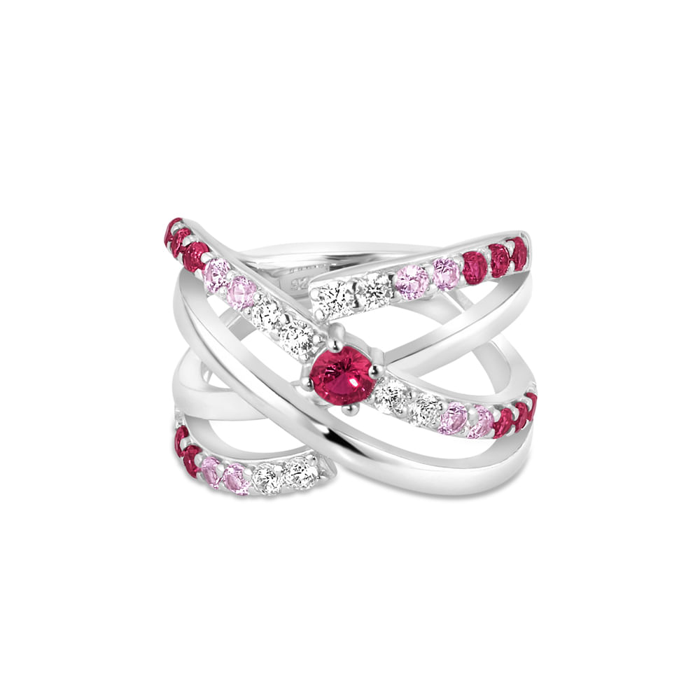 Anel Life Venus em Prata 925 com Pedras Rosas e Incolores