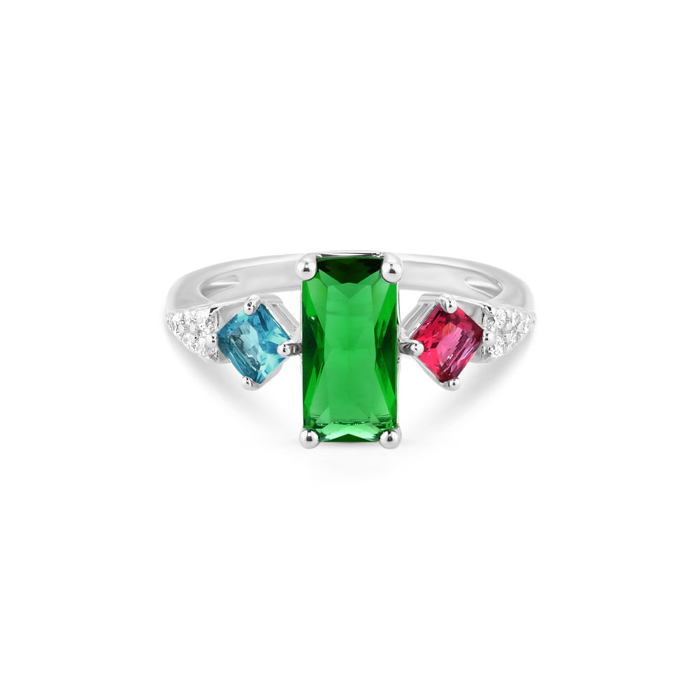 Anel Life Coloré em Prata 925 com Cristais Verde, Rosa, Azul e Incolores