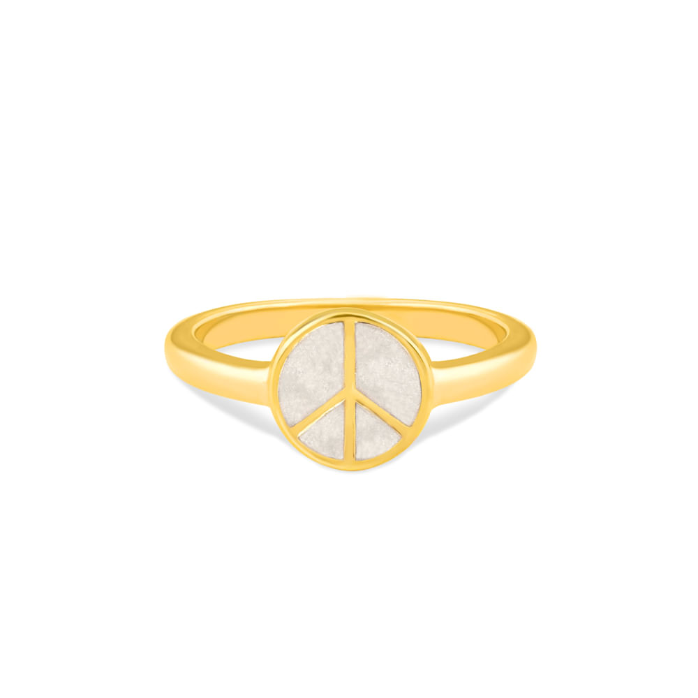 Anel Life Paz e Amor Redondo em Prata 925 com Banho de Ouro Amarelo 18k