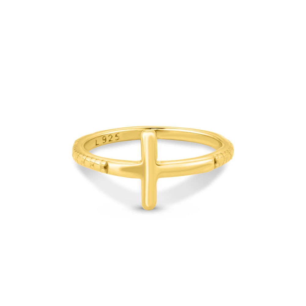 Anel Life Religião II Cruz em Prata 925 com Banho de Ouro Amarelo 18k
