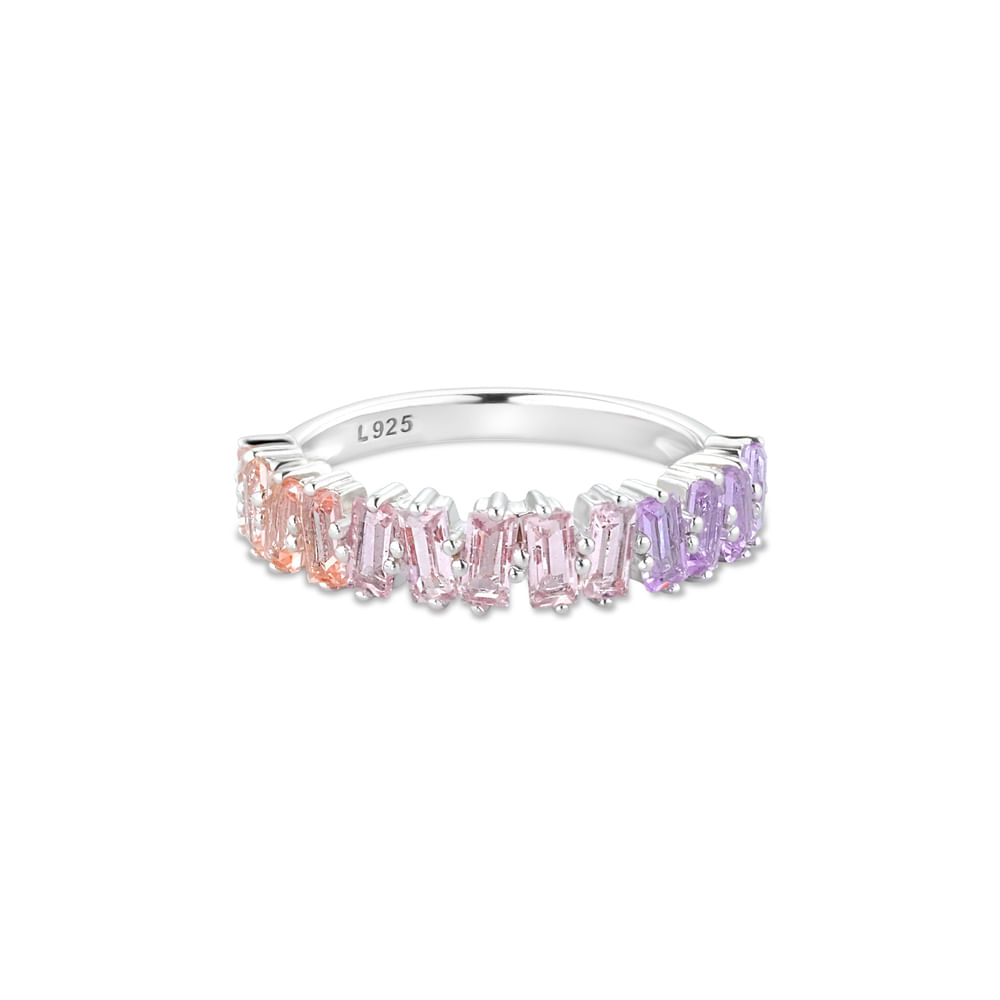 Anel Life Aurora em Prata 925 com Cristais Rosas e Roxos