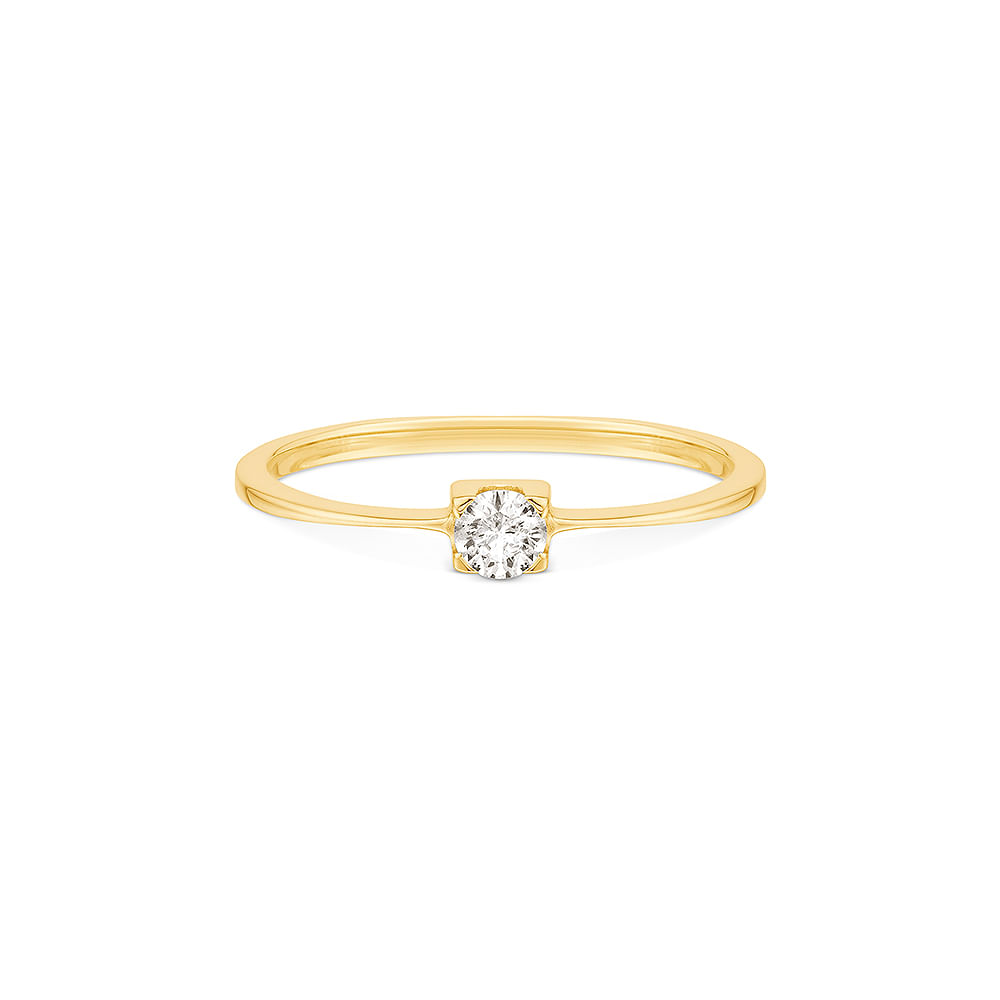 Anel Solitário Forever em Ouro Amarelo 18k com Diamante 0,13 ct