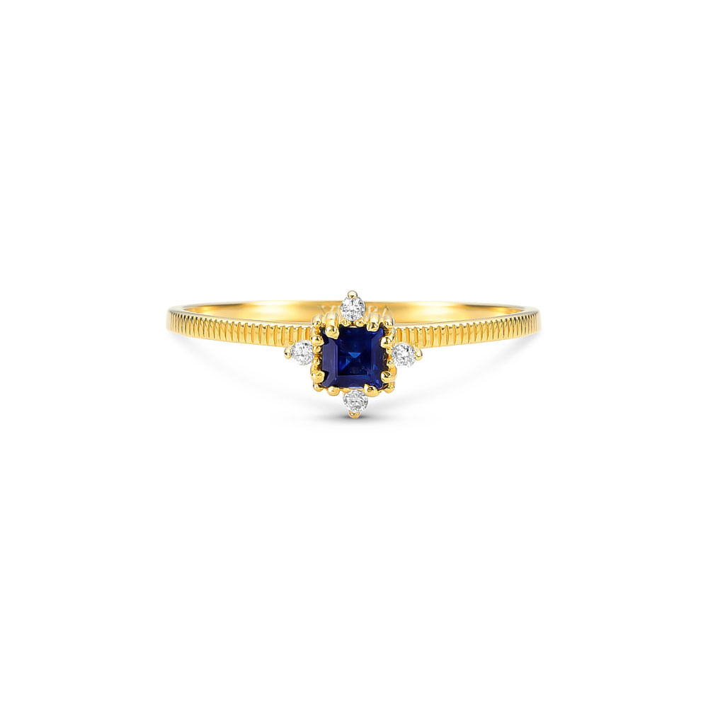 Anel Dengosa em Ouro Amarelo 18k com Safira e Diamantes