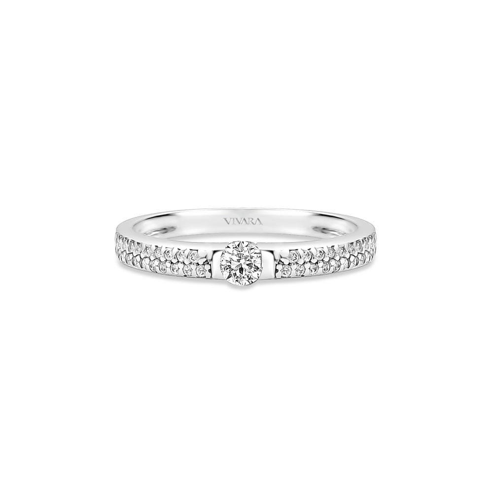 Anel Solitário em Ouro Branco com Diamantes 0,15ct