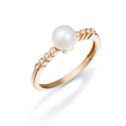 Anel Patricia Bonaldi em Ouro Rosé 18k com Pérola e Diamante