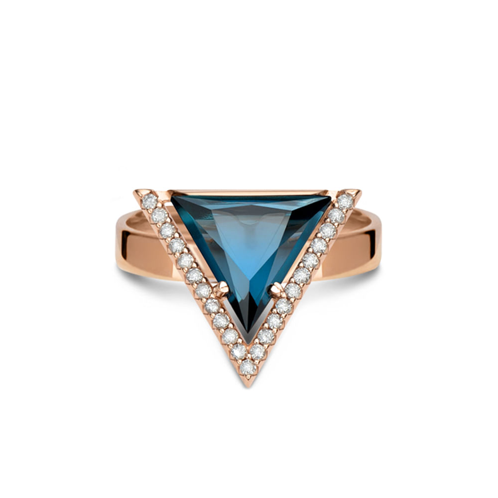 Anel Vivara em Ouro Rosé 18k com Topázio London e Diamantes