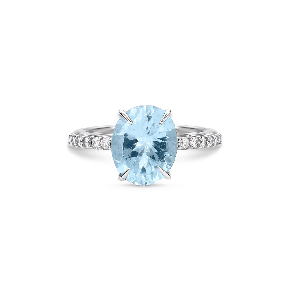 Anel Essenza em Ouro Branco 18k com Água Marinha e Diamantes