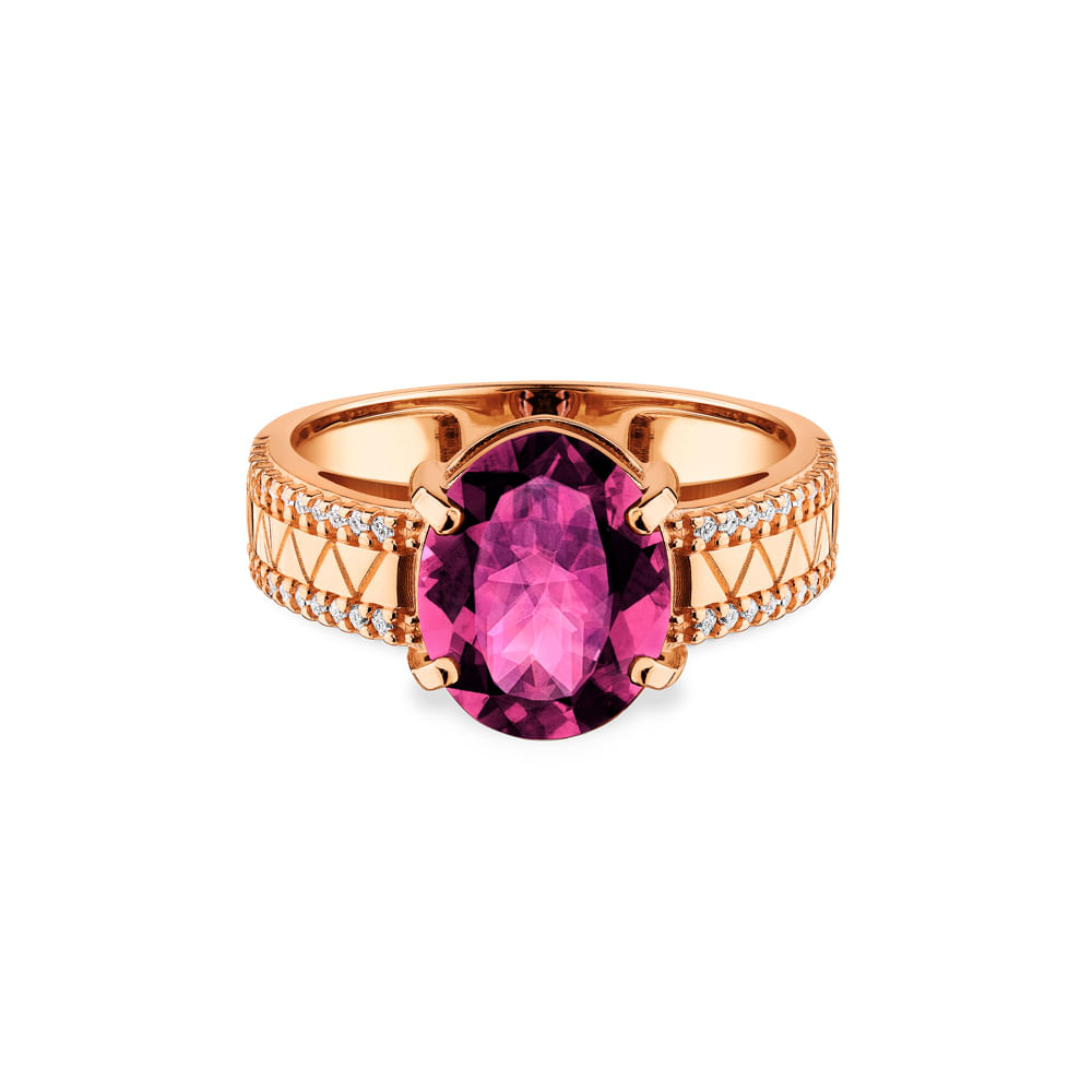 Anel Icona em Ouro Vivara 18k com Rodolita e Diamantes