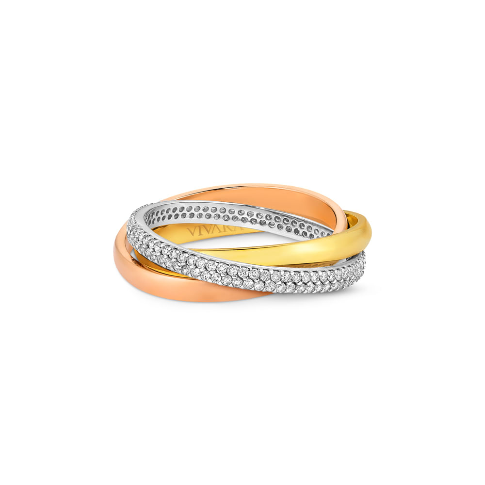 Anel Tricolore em Ouro Amarelo, Ouro Branco e Ouro Rosé 18k