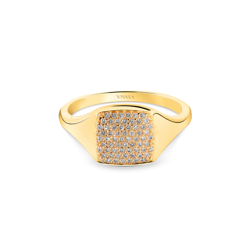 Anel Signet em Ouro Amarelo 18k com Diamantes