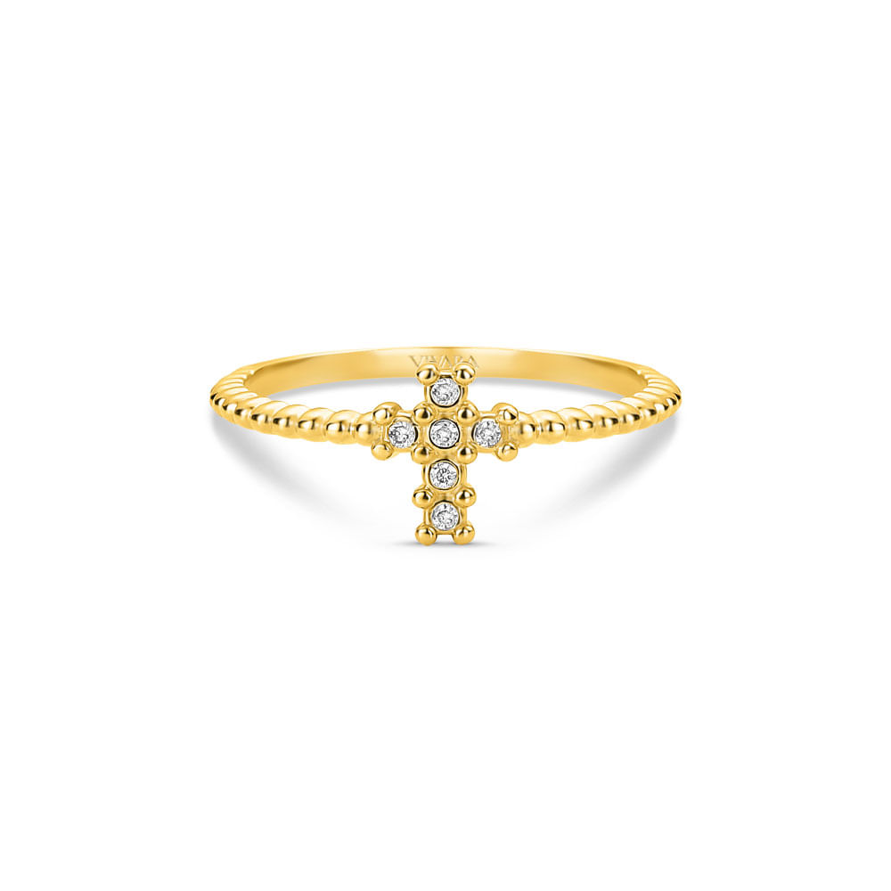 Anel Cruz em Ouro Amarelo 18k com Diamantes