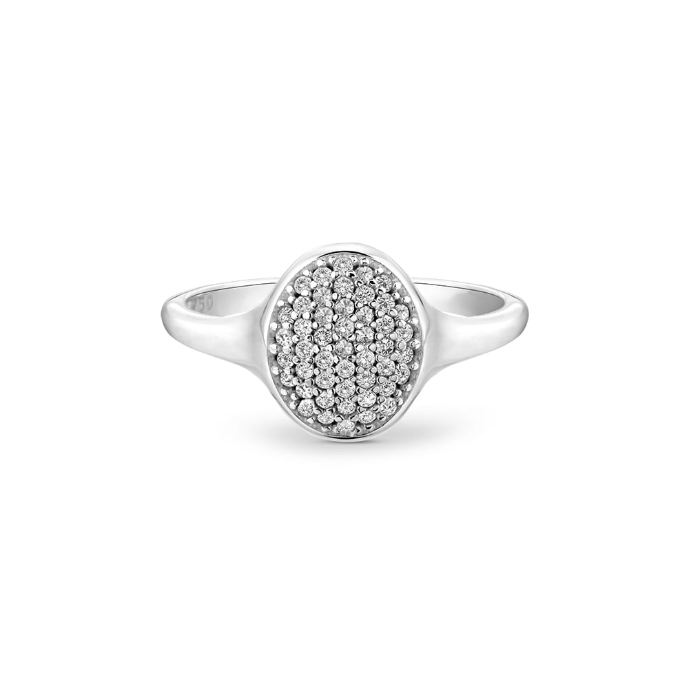 Anel Signet em Ouro Branco 18k com Diamantes